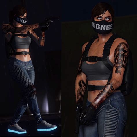 2 offers an unrivaled catalog of lore-friendly California-inspired law enforcement uniforms for both male and female multiplayer characters. . Gta v female outfits